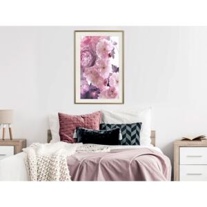 Plakát v rámu - Růžová kytice - Pink Bouquet 20x30 Zlatý rám s passe-partout