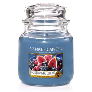 Yankee Candle - vonná svíčka Mulberry & Fig Delight (Lahodné moruše a fíky) 411g (Svůdná vůně šťavnatých plodů moruše a čerstvě utržených fíků. Lahodné svěže ovocné aroma s bohatostí podzimu.)