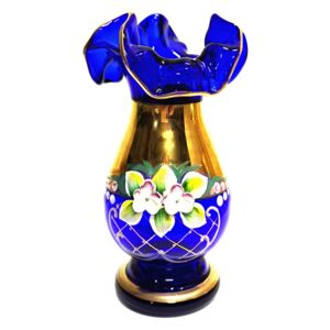 Váza modrá zdobená smaltem a zlatem 13 cm