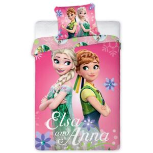 Dětské povlečení Ledové království - Elsa a Anna růžové