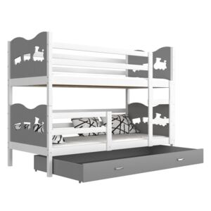 Dětská patrová postel MAX COLOR, 190x80, bílý/šedý - vláček