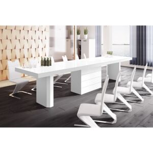 Jídelní stůl KOLOS 140 (bílá lesk) (Moderní rozkládací jídelní / kancelářský stůl rozložitelný od 140-332cm ve vysokém lesku)