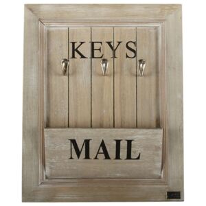 Přírodní dřevěný věšák na klíče a poštu - 33*6*41cm