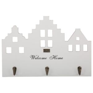 Bílý dřevěný věšák domek na klíče Welcome Home - 39*26,5cm