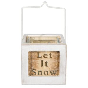 Dřevěný svícen s patinou Let it snow - 9*10*9 cm
