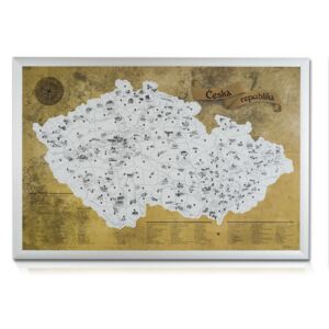 Stírací mapa ČR 60x90cm - stříbrná + stříbrný rám hranatý
