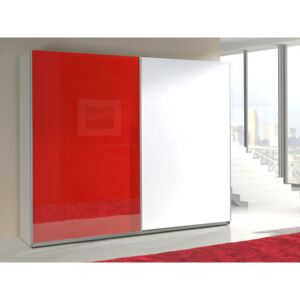 Šatní skříň - LUX 15, bílá/lesklá červená a bílá