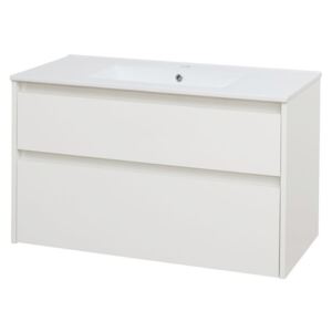 MEREO - Opto, koupelnová skříňka s keramickým umyvadlem, bílá, 2 zásuvky, 1010x580x458 mm (CN912)