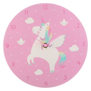 Sass & Belle Nástěnné růžové hodiny s jednorožcem Rainbow Unicorn