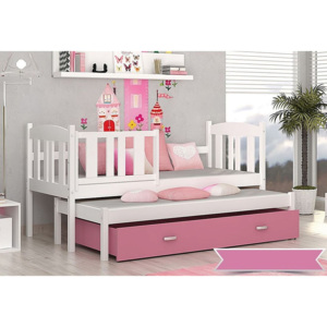 Dětská postel KUBA P2 color + matrace + rošt ZDARMA, 184x80, bílá/růžová