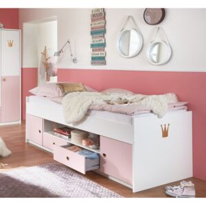 Dětská postel CINDY 90x200 cm s úložným prostorem, růžová/bílá