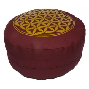 S radostí - vlastní výroba Meditační sedák se zlatým Květem života - vínový Velikost: ∅30 x v12 cm