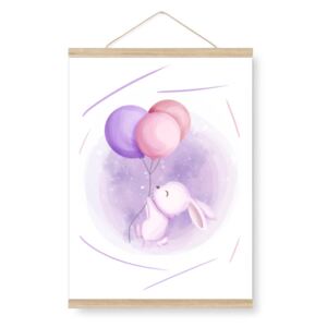 Plakát do dětského pokoje - králíček s balónky A3
