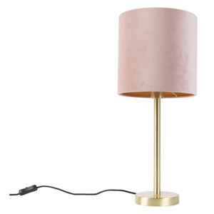 Romantická stolní lampa mosaz s růžovým odstínem 25 cm - Simplo