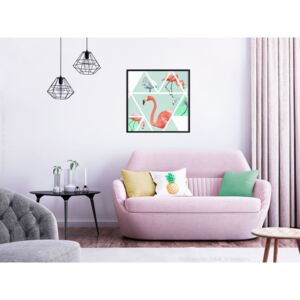 Plakát v rámu - Tropická mozaika s plameňáky (čtverec) - Tropical Mosaic with Flamingos 20x20 Černý rám