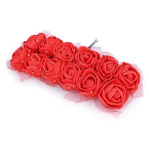 Růže na drátku / polotovar na vývazky s tylem Ø25 mm - 7 červená