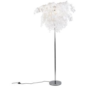 Romantická stojací lampa chrom s bílými listy - Feder