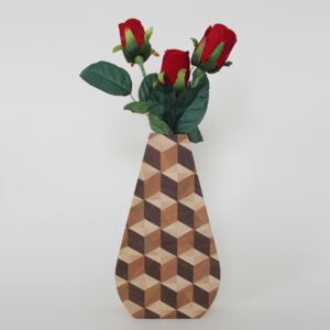 Váza dřevěná mozaika, výška 23 cm, masivní dřevo - spárovka ze tří dřevin - Amadea 86631