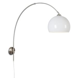 Retro nástěnná oblouková lampa z oceli s nastavitelným bílým stínidlem