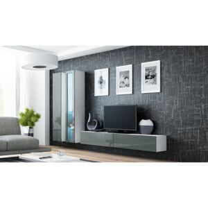 Obývací stěna VIGO 3, bílo/šedá (Moderní systém obývací stěny)