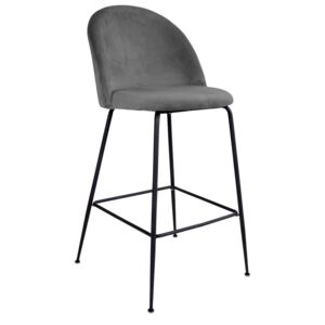 Šedá sametová barová židle Nordic Living Anneke 77 cm s černou podnoží