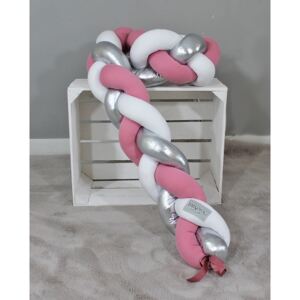 Mantinel Baby Nellys pletený cop - růžová, bílá, stříbrná Rozměry: 200x16