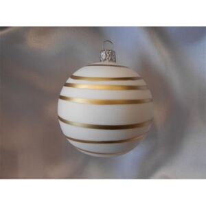 Střední vánoční koule s proužky 6 ks - bílá/zlatá