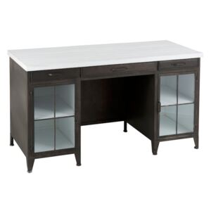 Kovový černý psací stůl s dřevěnou deskou - 140*60*77 cm