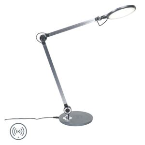 Designová stolní lampa šedá vč. LED s bezdrátovou nabíječkou - Don