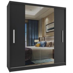 Černá šatní skříň se zrcadlem a posuvnými dveřmi 200 cm S dojezdem