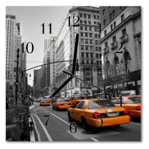 E-shop24, 30x30 cm, Hnn15231811 Nástěnné hodiny obrazové na skle - Taxi ve městě