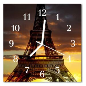 E-shop24, 30x30 cm, Hnn36292327 Nástěnné hodiny obrazové na skle - Eiffelová věž