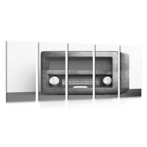 5-dílný obraz retro rádio v černobílém provedení