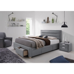 Manželská postel 160x200 cm v šedé barvě s roštem a úložným prostorem KN729
