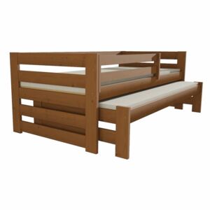 SKLADEM: Dětská postel s výsuvnou přistýlkou z MASIVU 200x80cm SE ŠUPLÍKY - DPV007 - moření dub