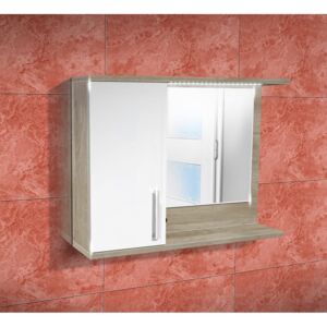 Nabytekmorava Koupelnová skříňka se zrcadlem K10 levá barva skříňky: dub stříbrný, barva dvířek: bílý lesk