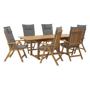 Zahradní souprava, dřevěný stůl a 6 židlí s grafitovými polštáři JAVA