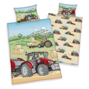 Herding Dětské bavlněné povlečení do postýlky Traktor, 100 x 135 cm, 40 x 60 cm