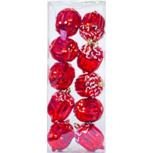 Set vánočních červených žaludů s bílými třpytkami DUE ESSE / 8 cm / 10 ks