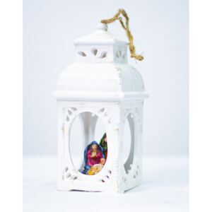 Vánoční porcelánová lucerna se scénou z betlému DUE ESSE / 21 cm / bílá