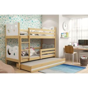 Patrová postel MIKO 3 + matrace + rošt ZDARMA, 90x200, borovice, bílá