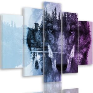 CARO Obraz na plátně - Wolf On The Background Of The Forest - Purple 100x70 cm