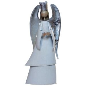 Vánoční Anděl Lilian bílý se stříbrnými křídly - kovový, 38 cm