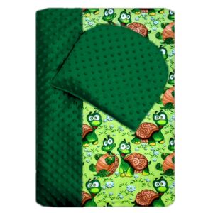 Komplet do kočárku - MINKY smaragdově zelené/bavlna potisk veselé želvičky na zelené