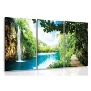 InSmile ® Vícedílný obraz vodopád u jezera Velikost (šířka x výška): 90x60 cm