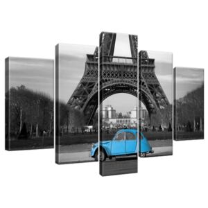 Obraz na plátně Modré auto před Eiffelovou věží 100x63cm 1804A_5D
