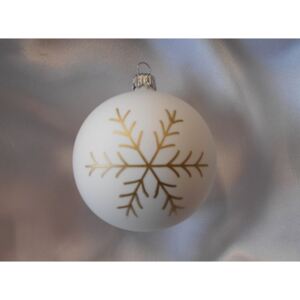 Střední vánoční koule s vločkou 6 ks - bílá/zlatá
