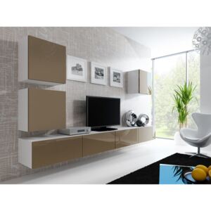 Obývací stěna VIGO 22, bílá/latte (Moderní bezúchytová obývací stěna se)