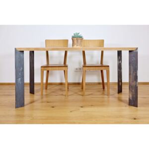 Majstrštych Jídelní stůl Střízlík Velikost stolu (D x Š): 140 x 80 (cm), Typ a sukovitost dřeva: Dub sukovitý/rustikální (bez příplatku), Barva kovových nohou: Černá mat - RAL 9005 (bez příplatku)