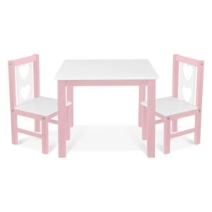 BABY NELLYS Dětský nábytek - 3 ks, stůl s židličkami - růžová , bílá, B/01